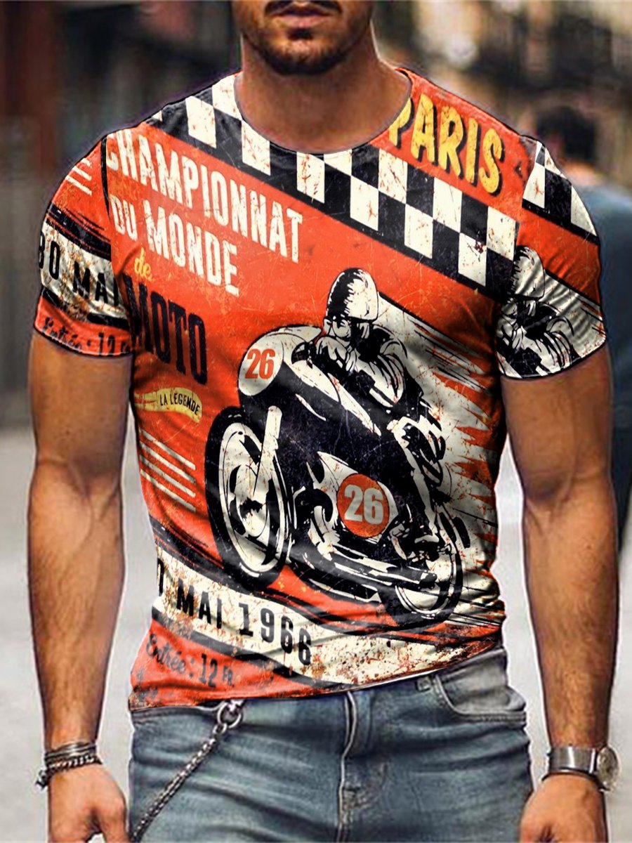 Men's Crew Neck Motorcycle Short Sleeve Tops T-shirts - DUVAL