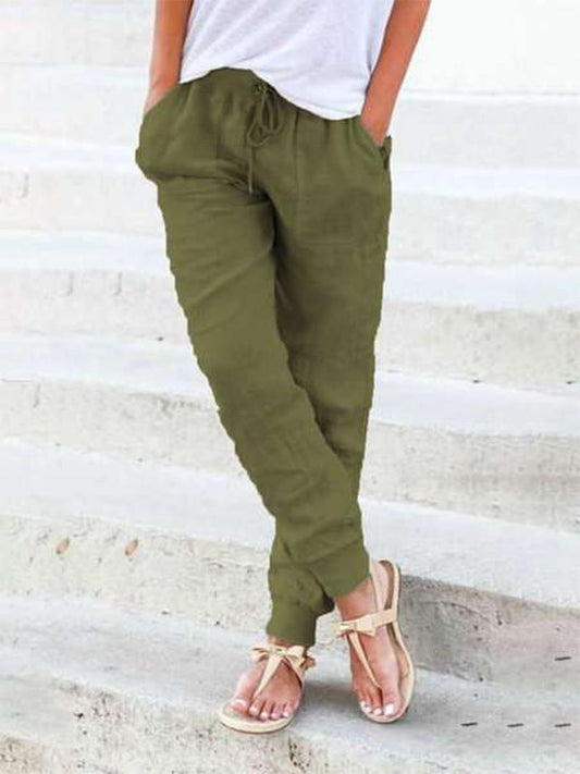 Comfortable rib elastic waist women's trousers