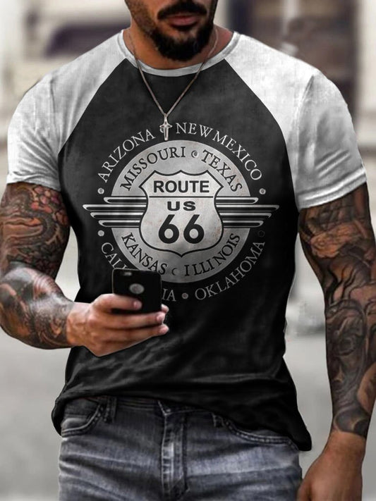 Route 66 Colorblock Shoulder Rubbing T-Shirt - DUVAL