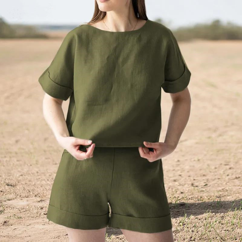 Women's casual cotton and linen two piece set