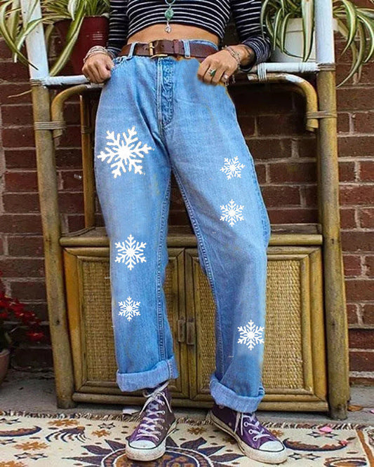 Christmas Collection Snowflake Loose Jeans