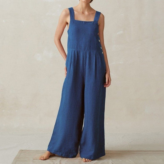 Wide-Leg Cotton and Linen Pocket Jumpsuit - DUVAL