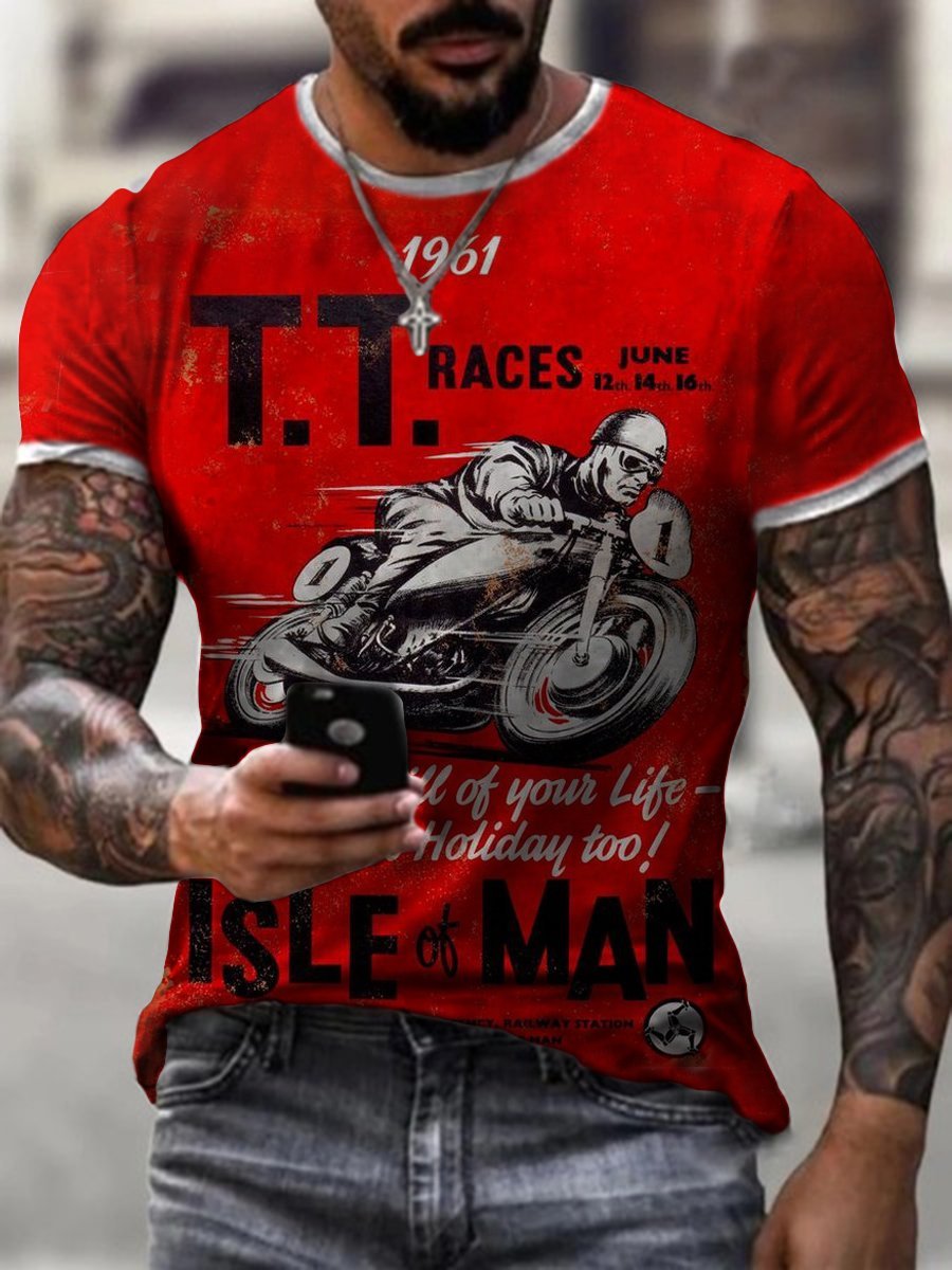 Mens retro motorcycle print T-shirt - DUVAL