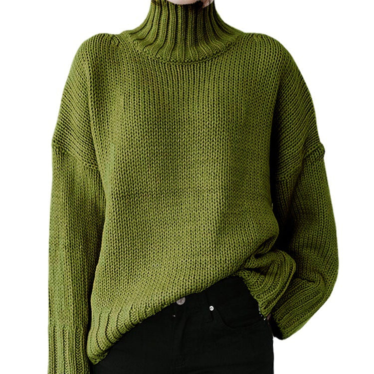 Turtleneck Long-Sleeved Solid Color Knitted Pullover Sweater