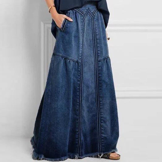 Casual Denim Elastic Waist Simple Skirt