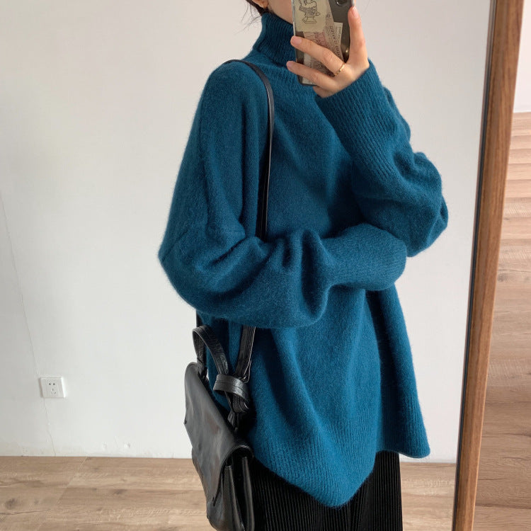 Soft Waxy Turtleneck Loose Simple Sweater