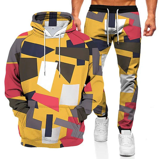 Men's Tracksuit Hoodies Set Hooded Graphic Color Block 2 Piece - DUVAL