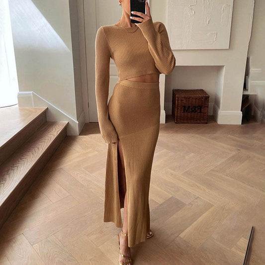 Winter Elegant High Waist Slit Casual Set