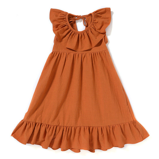 Girls Cotton Linen Cozy Pleated Dress