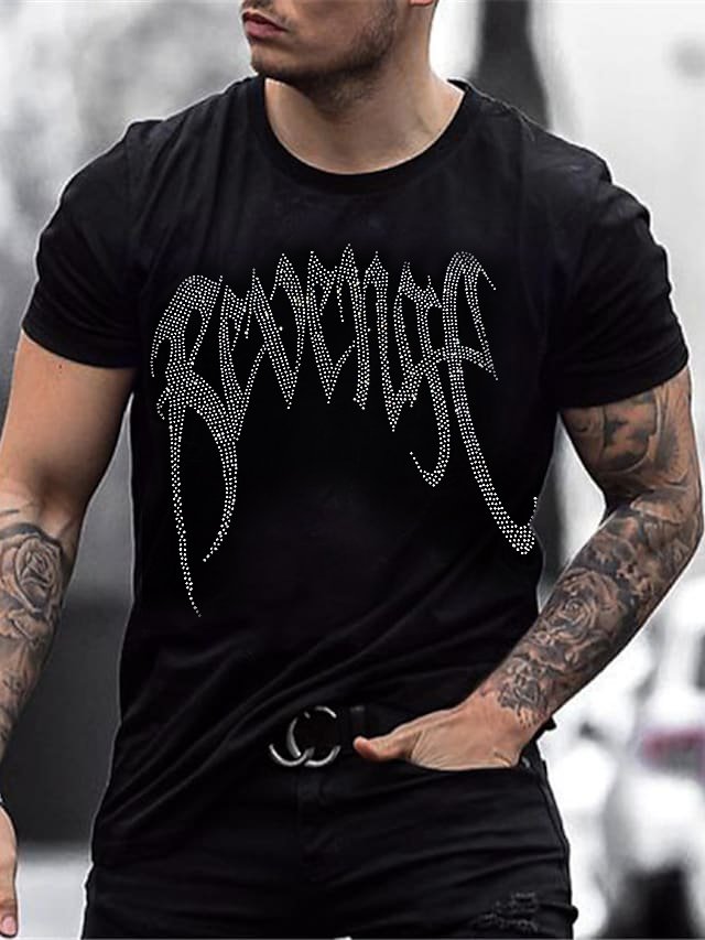 Men's Stylish Casual Black Rhinestone T-Shirt - DUVAL