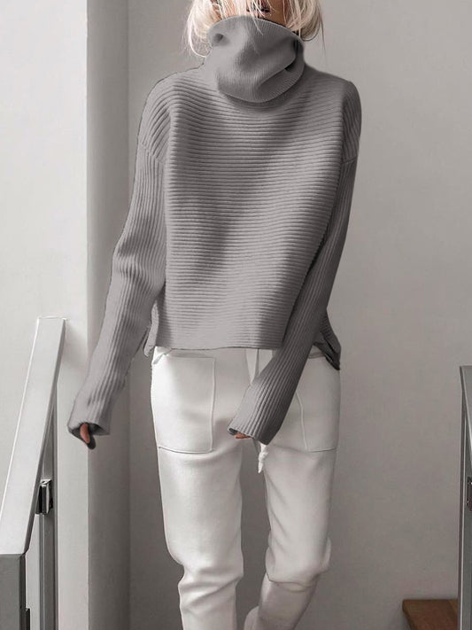 Stripe Texture Knitting Turtleneck Casual Tops