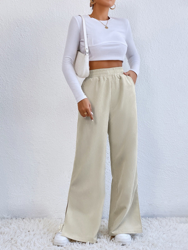 High Waist Corduroy Panel Slit Lounge Pants