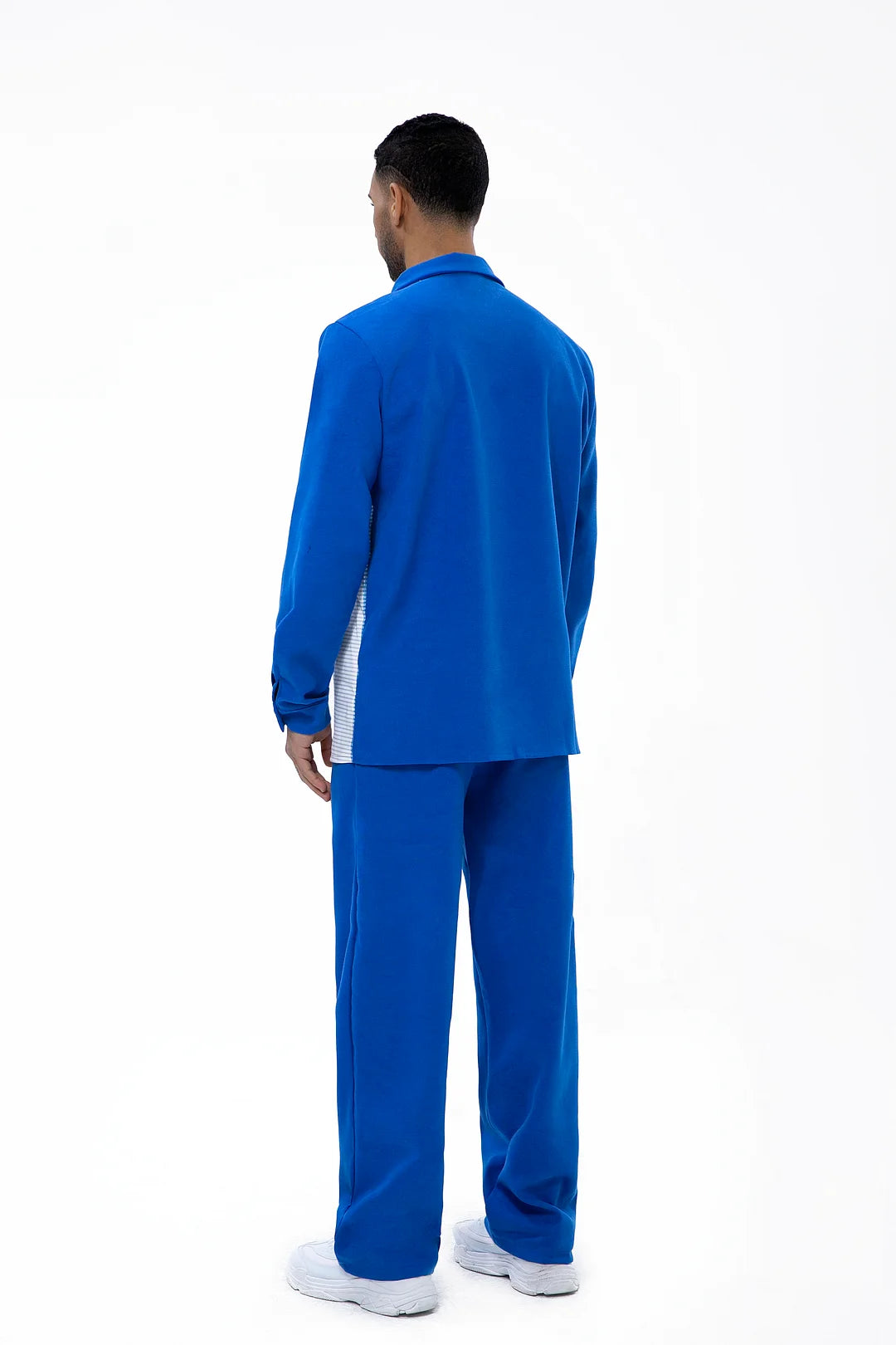 Long Sleeve Trousers Blue Suede Two-Piece Walking Set