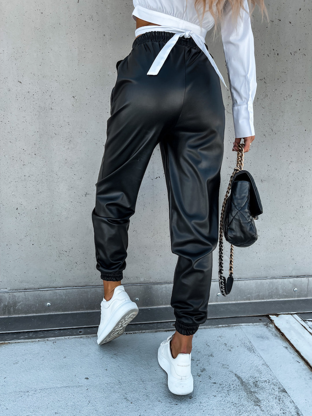 Casual pocket long PU leather pants