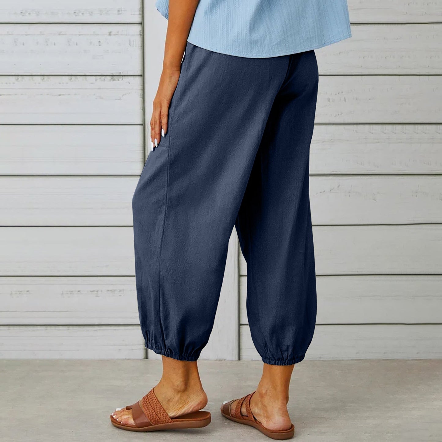 High Waist Buttoned Linen Trousers