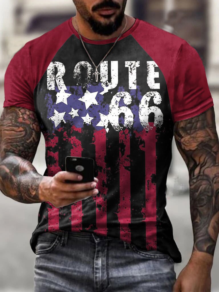 Route 66 Print Vintage Men's T-Shirt - DUVAL