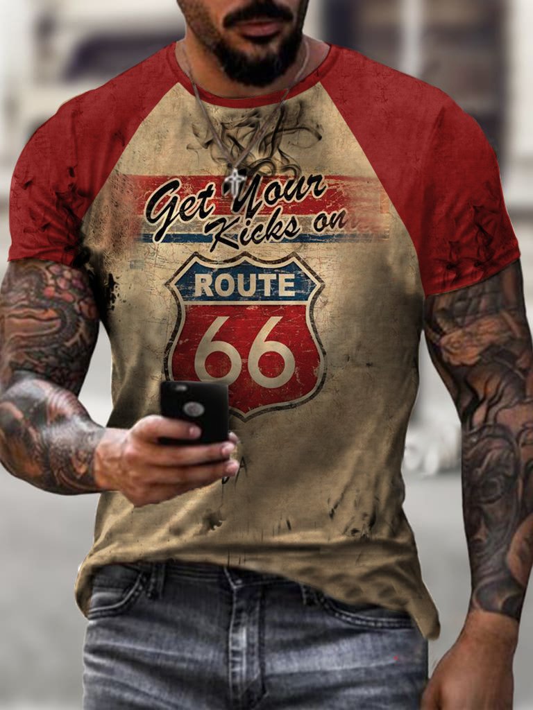 Men's Route 66 Casual Print Short Sleeve T-Shirt - DUVAL