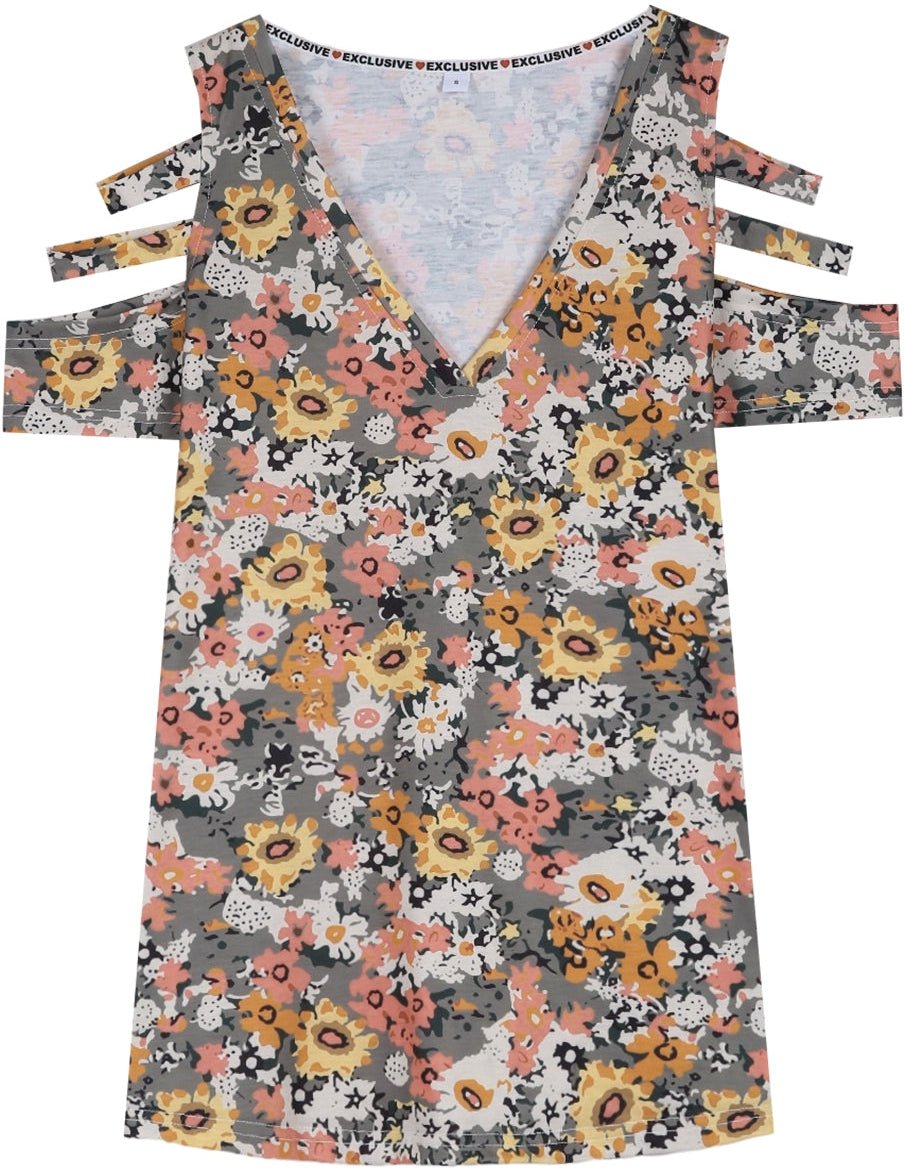 Happy 90s Retro Flower Garden Caged Sleeve Top - DUVAL