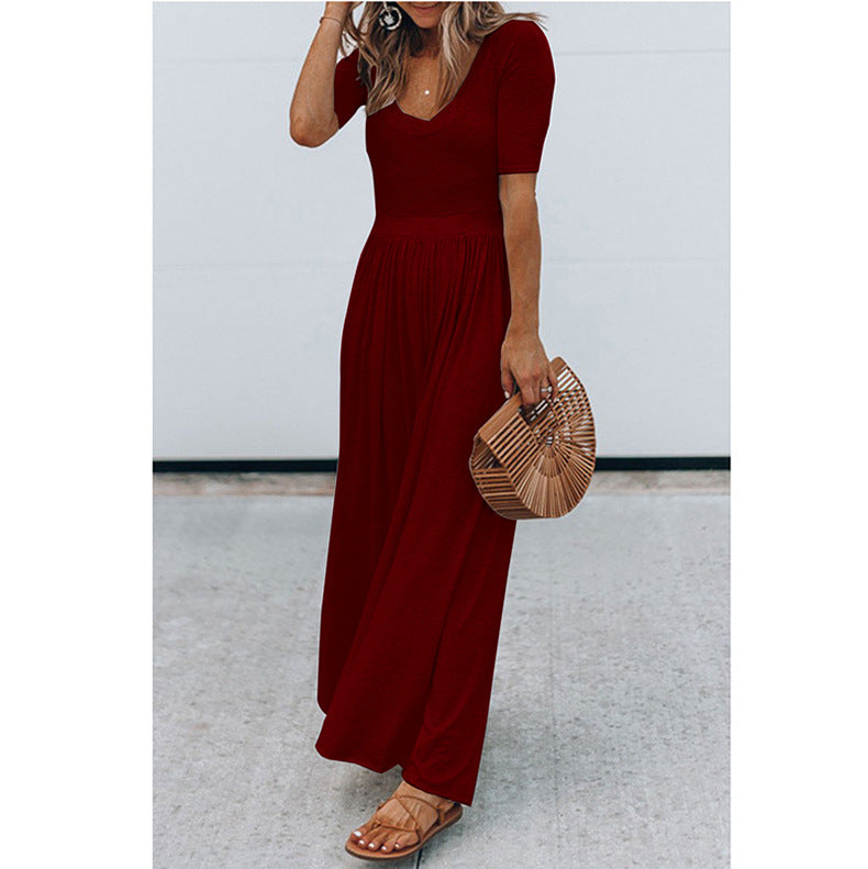 Casual Crew Neck Short Sleeve Jumpsuit