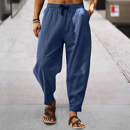 Men's Linen Loose Drawstring Hip-Hop Lantern Pencil Pants - DUVAL