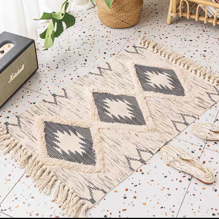 Cotton fringed floor mat simple bedroom tufted foot mat