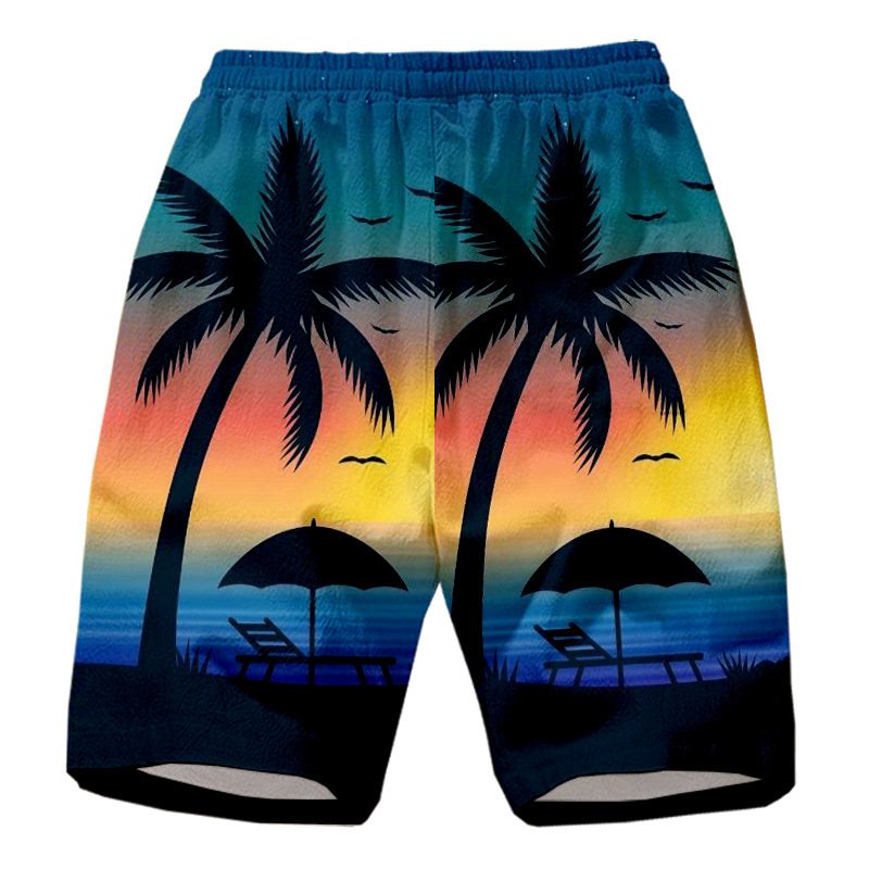 Men's Casual Island Sunset Gradient Print Beach Shorts - DUVAL