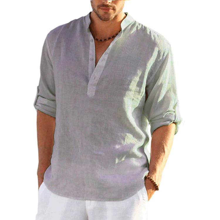 Casual Long Sleeve Linen Cotton Tops Camisa Masculina