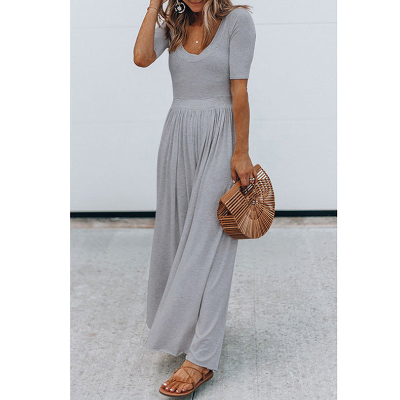 Casual Crew Neck Short Sleeve Jumpsuit