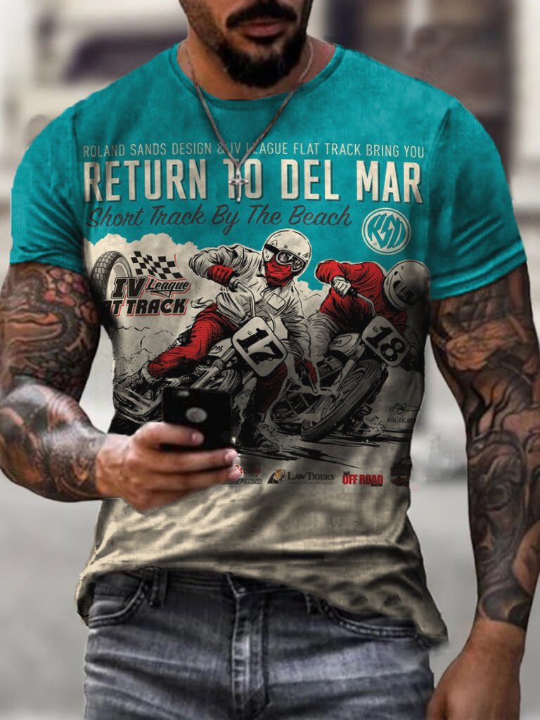 RETURN TO DEL MAN Retro Outdoor Motorcycle Men's T-Shirt - DUVAL