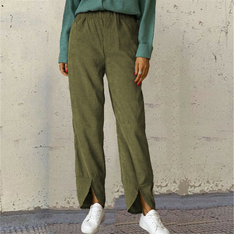 Thick corduroy straight-leg slacks