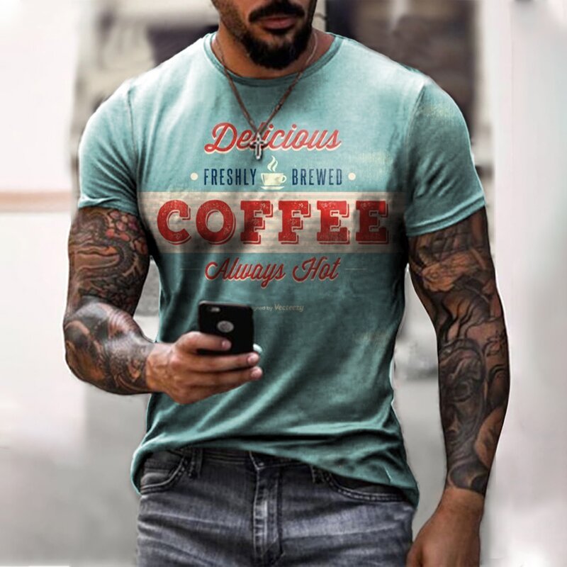 New Mens Fashion Casual Retro Coffee Letter T-shirt - DUVAL