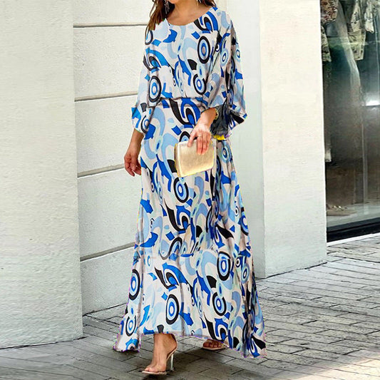 Two-piece loose plus size printed maxi dress