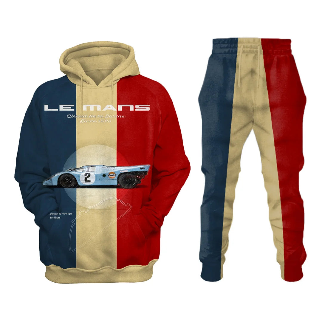 Le Mans Men's Retro Car Print Sweatshirt Set - DUVAL