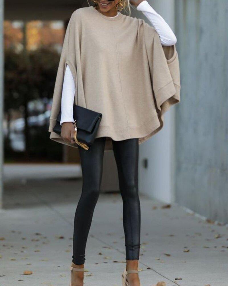 Batwing Crew Neck Knit Poncho