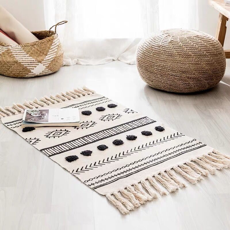 Cotton fringed floor mat simple bedroom tufted foot mat