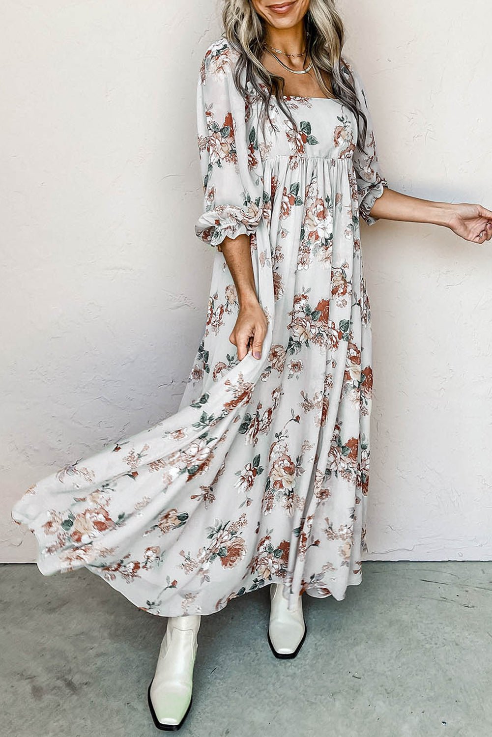 Square Neck Floral Maxi Dress - DUVAL