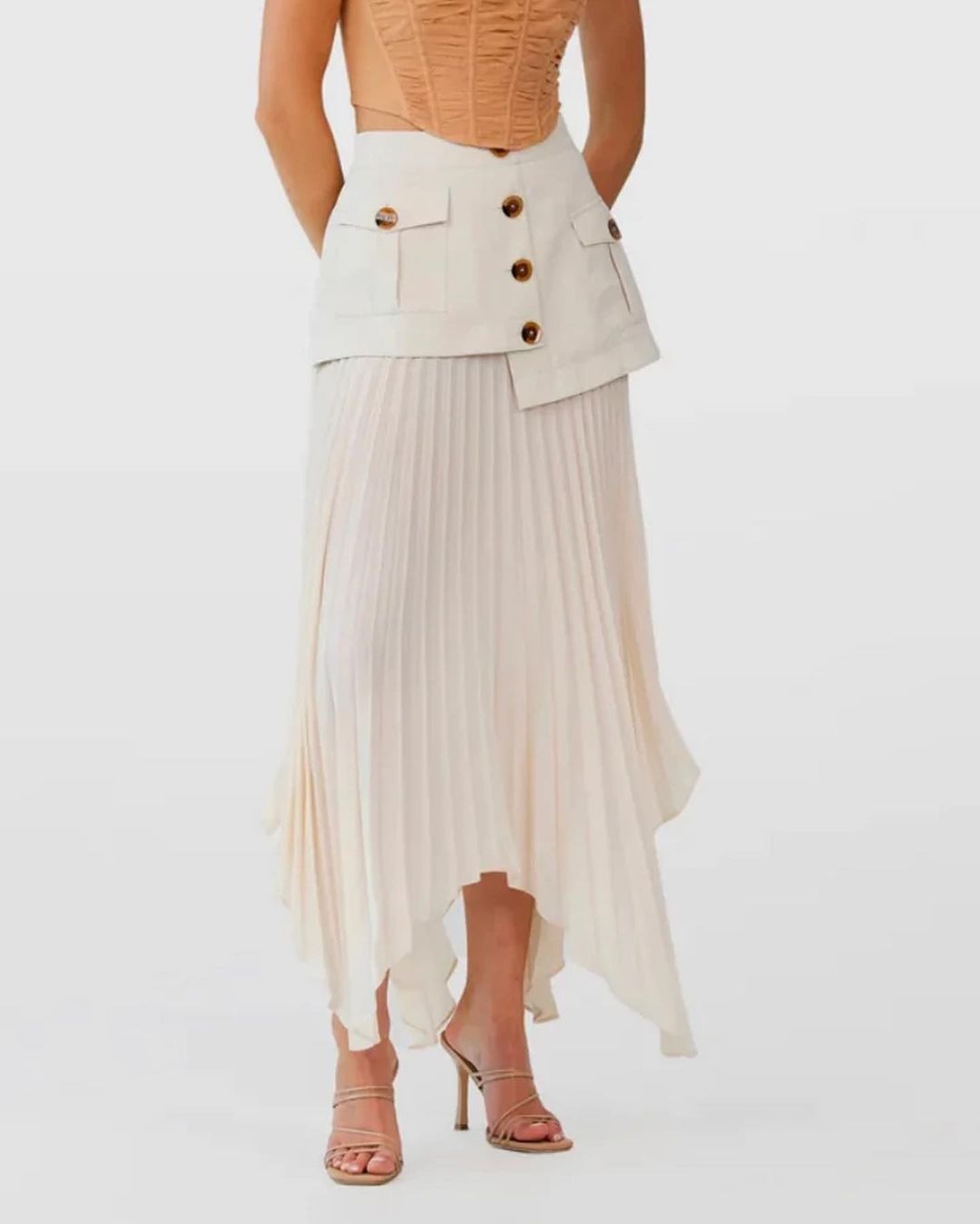 New Irregular Chiffon Panel Pleated Skirt