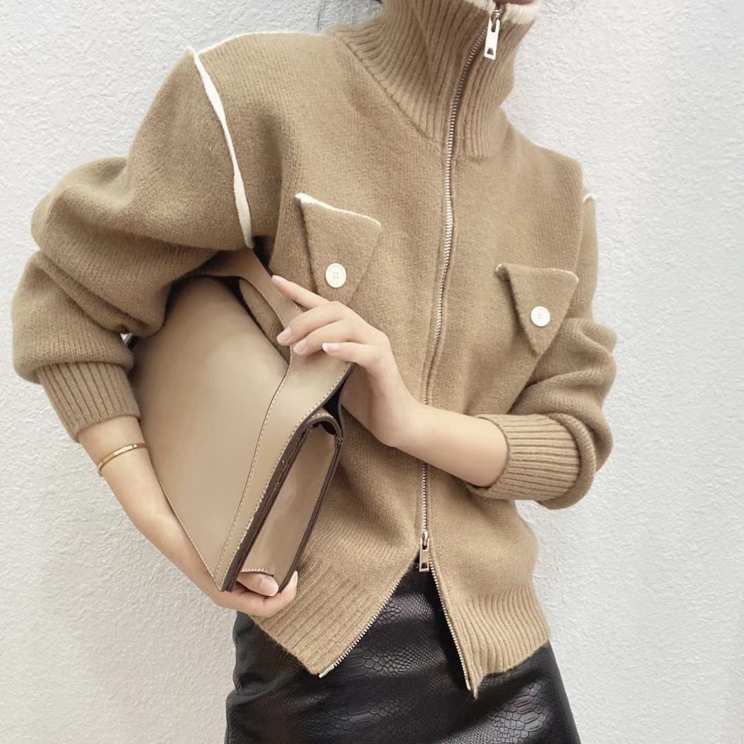 Half Zip Lapel Loose Fit Knit Sweater