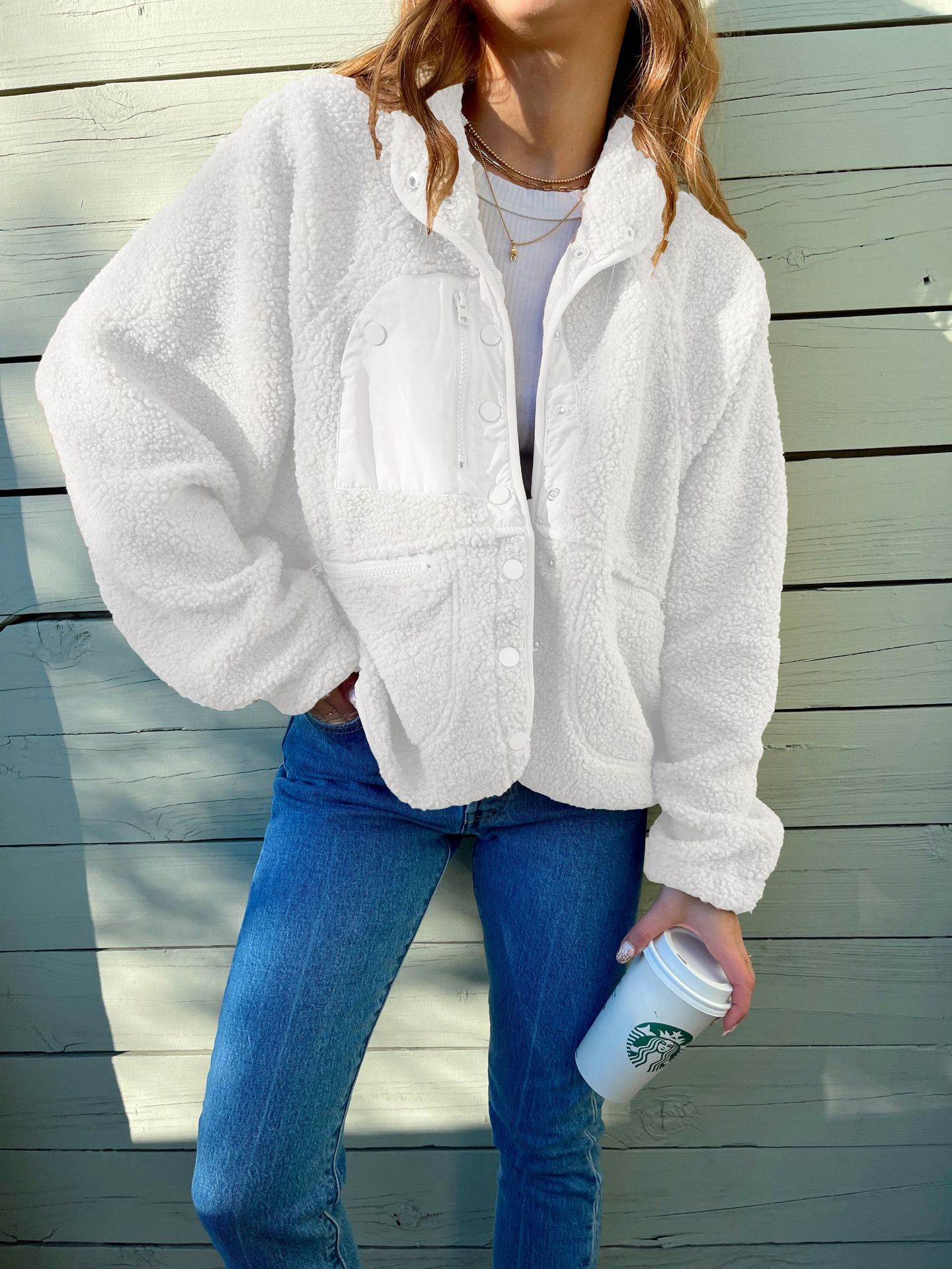 Cropped Cardigan Plush Sherpa Jacket