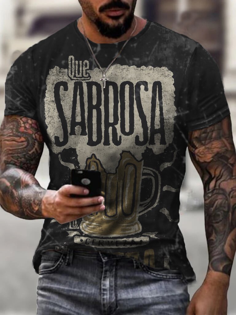 SABROSA Vintage Print Biker Men's T-Shirt - DUVAL