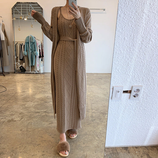 French Retro Textured Knit Sling Dress