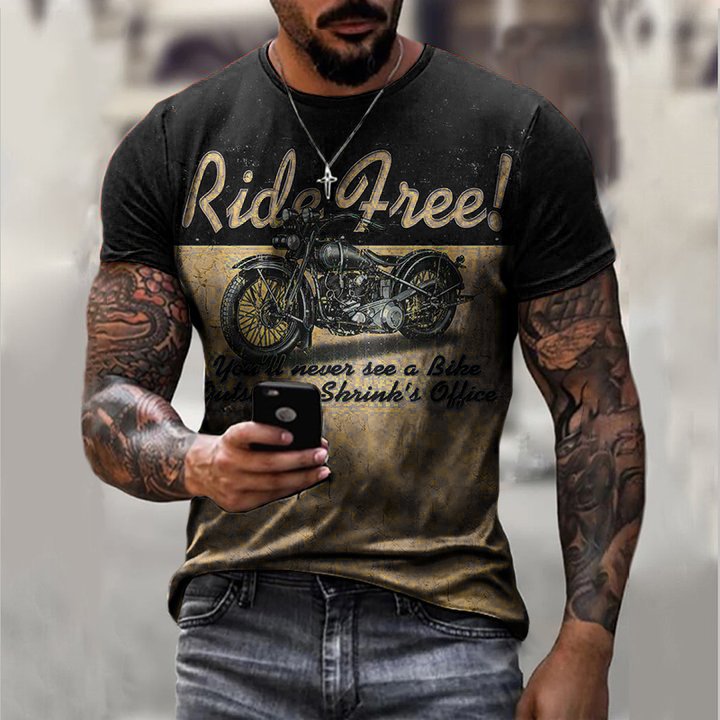 Fashion Motorcycle Print Casual T-shirt - DUVAL