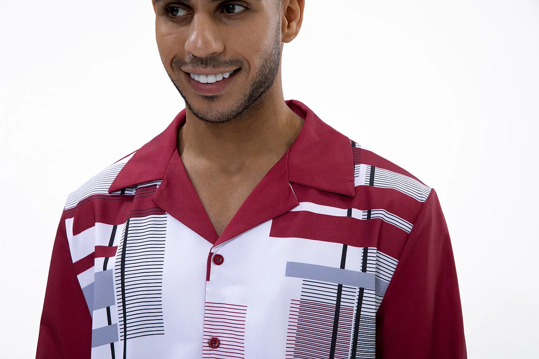 Burgundy Geometric Print Walking Suit 2 Piece LongSleeve Set - DUVAL