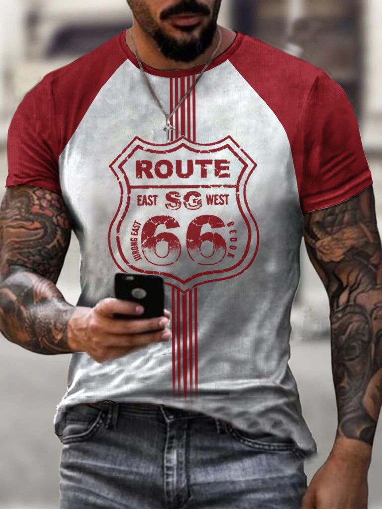 Route 66 Colorblock Shoulder Rubbing T-Shirt - DUVAL