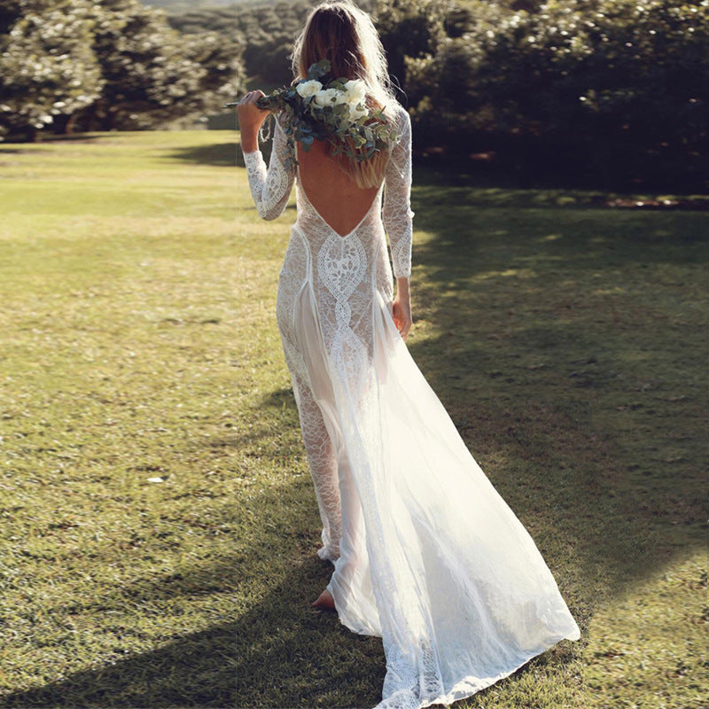 Backless With Lace Element Long Maxi Dress