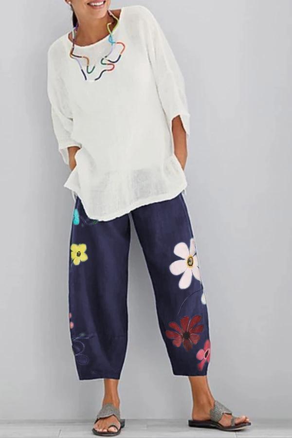 Floral Printed Linen Shift Pants