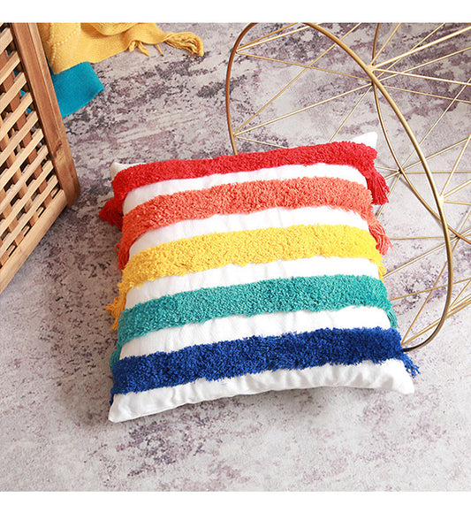 Rainbow tufted embrace embroidery pillow cover