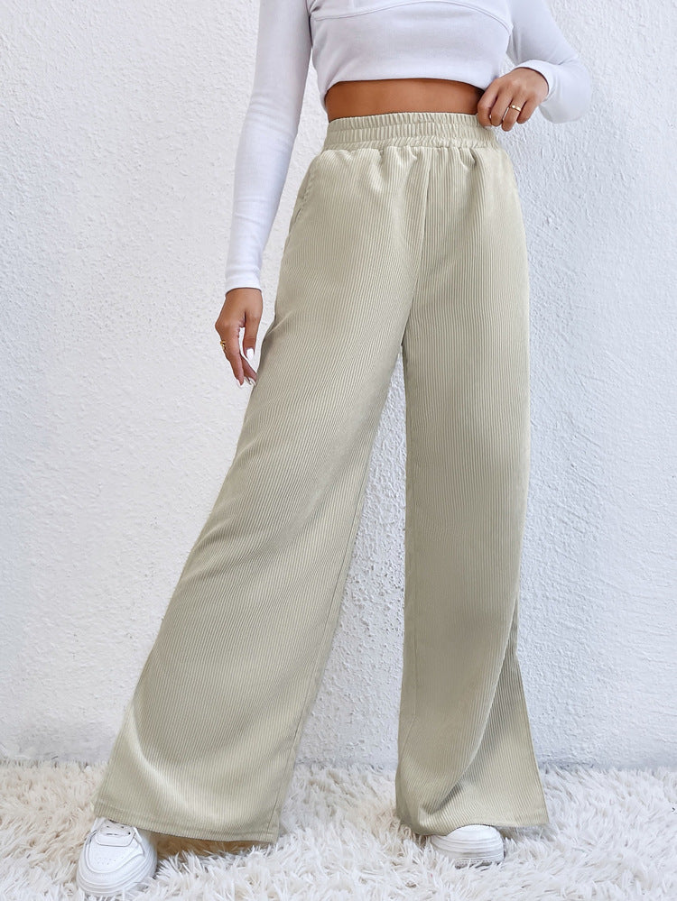 High Waist Corduroy Panel Slit Lounge Pants