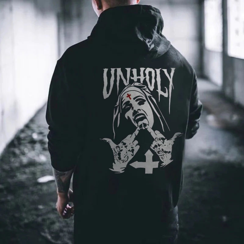 UNHOLY Nun Graphic Casual Black Couple Models Hoodie