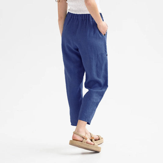 High waist cotton and linen casual pants